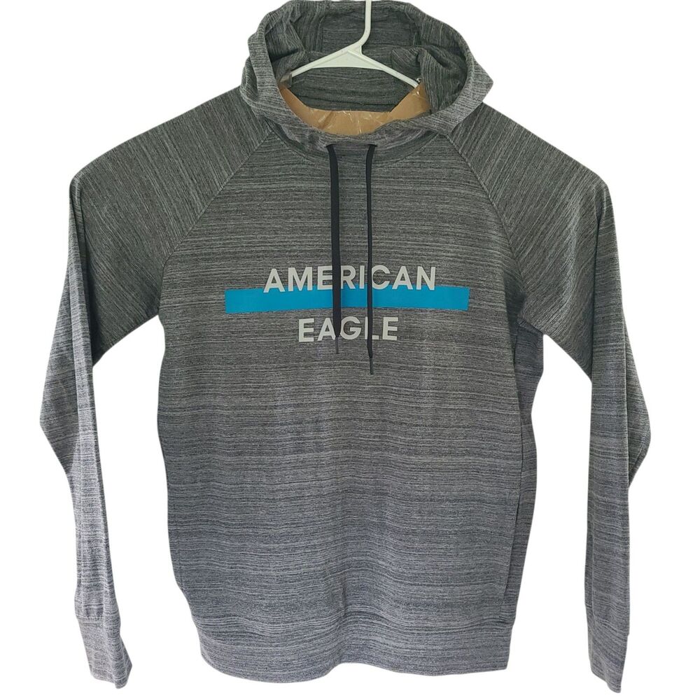 American Eagle Outfitters Men Sz LG Gray Active Flex Hoodie Sweatshirt Pullover